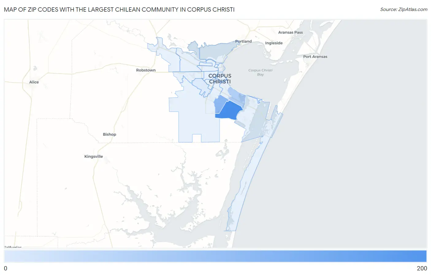Zip Codes with the Largest Chilean Community in Corpus Christi Map