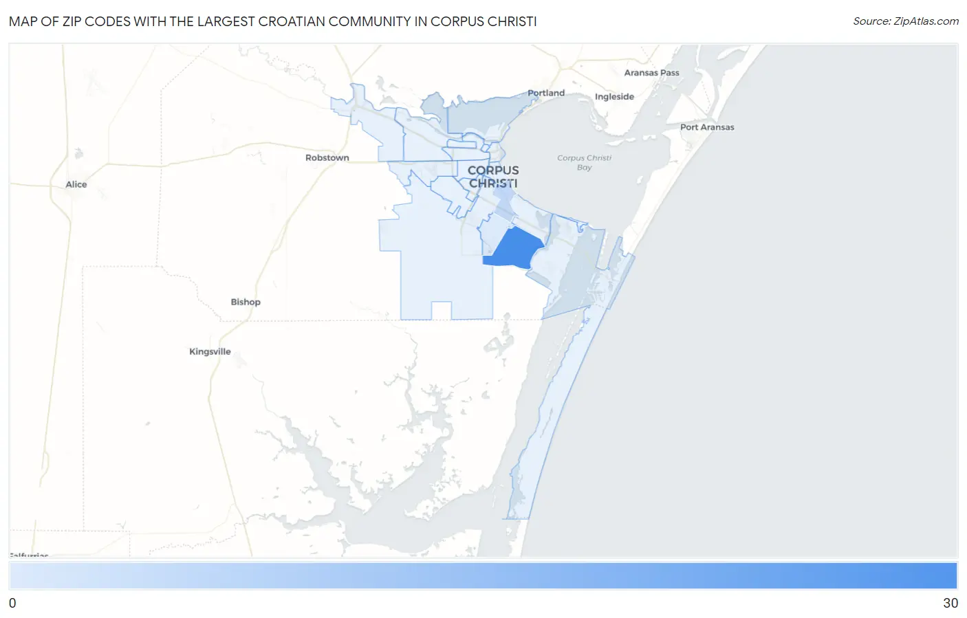 Zip Codes with the Largest Croatian Community in Corpus Christi Map