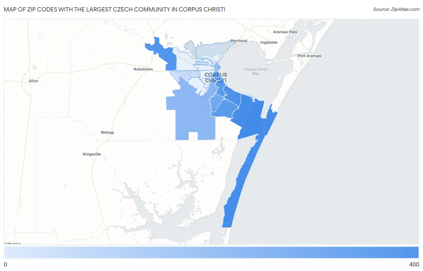Zip Codes with the Largest Czech Community in Corpus Christi Map