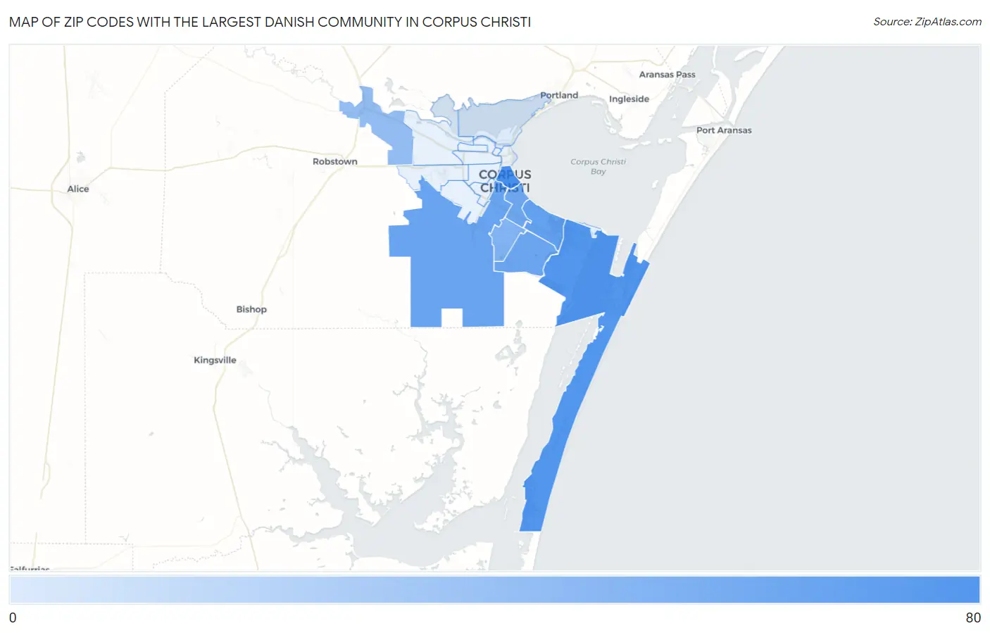 Zip Codes with the Largest Danish Community in Corpus Christi Map