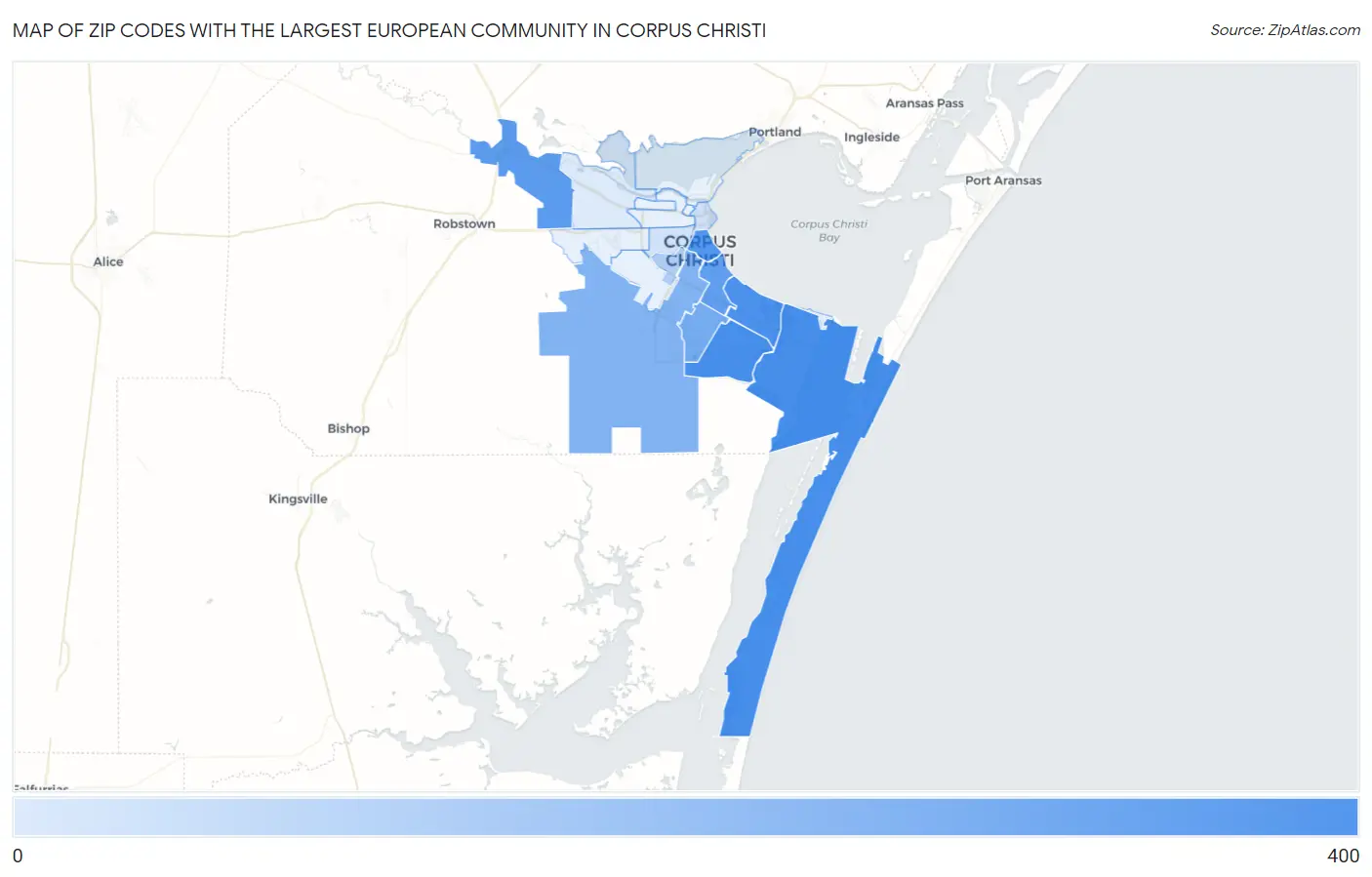 Zip Codes with the Largest European Community in Corpus Christi Map