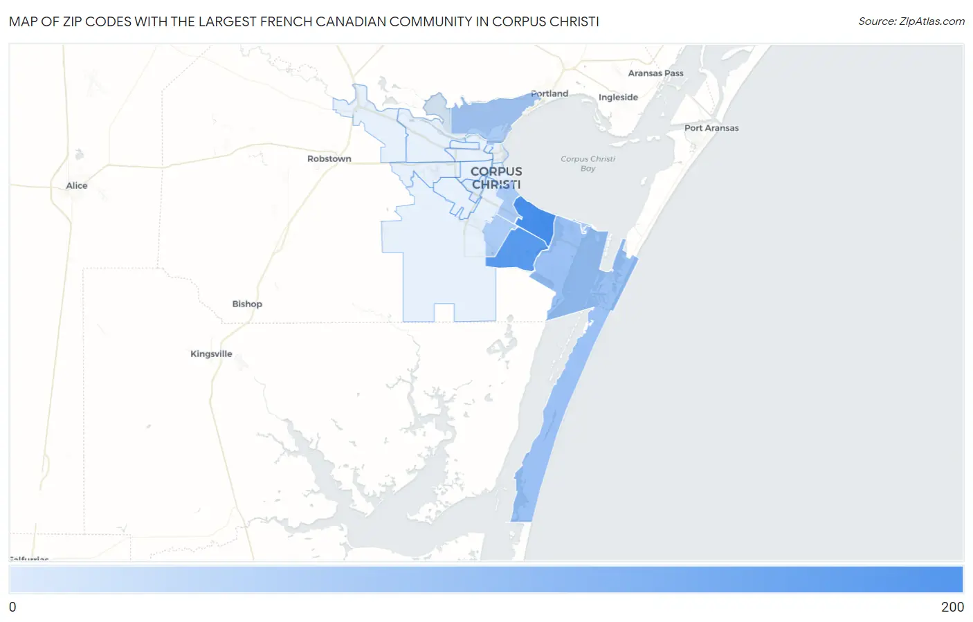 Zip Codes with the Largest French Canadian Community in Corpus Christi Map