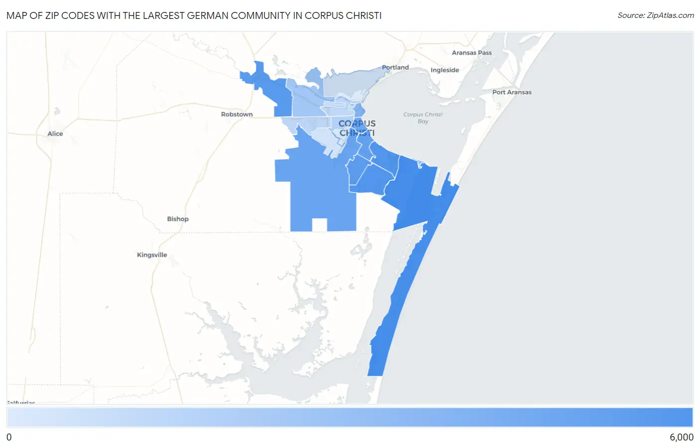 Zip Codes with the Largest German Community in Corpus Christi Map