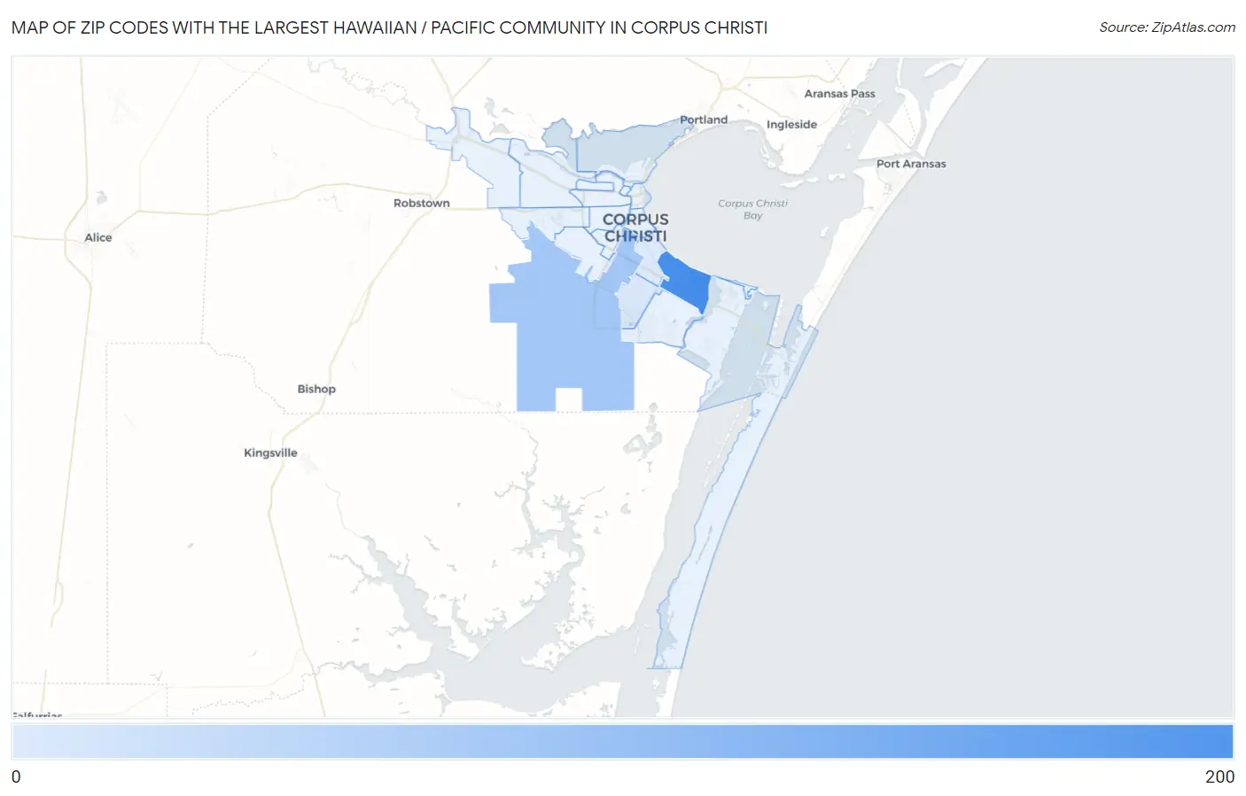 Zip Codes with the Largest Hawaiian / Pacific Community in Corpus Christi Map