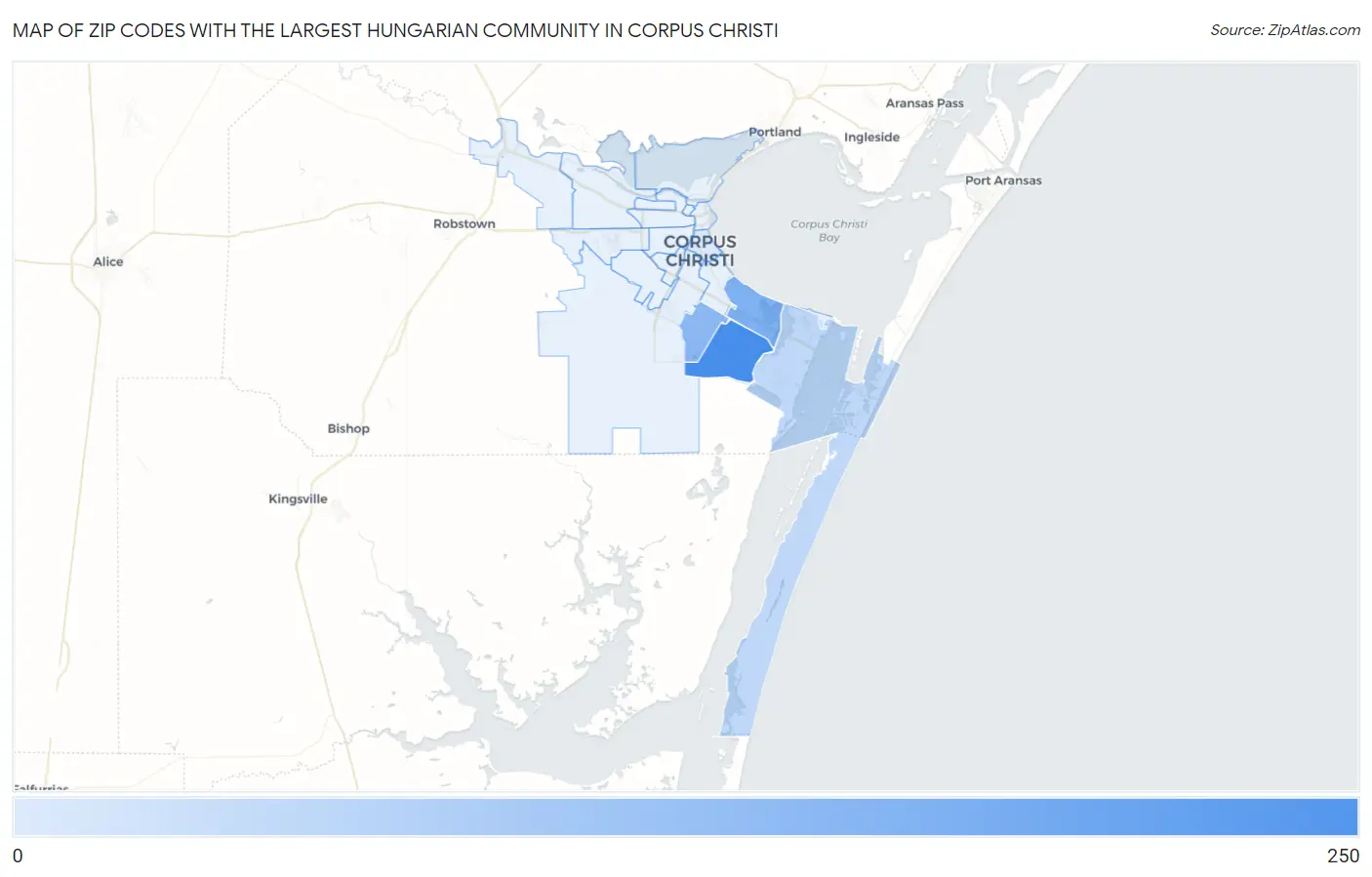 Zip Codes with the Largest Hungarian Community in Corpus Christi Map