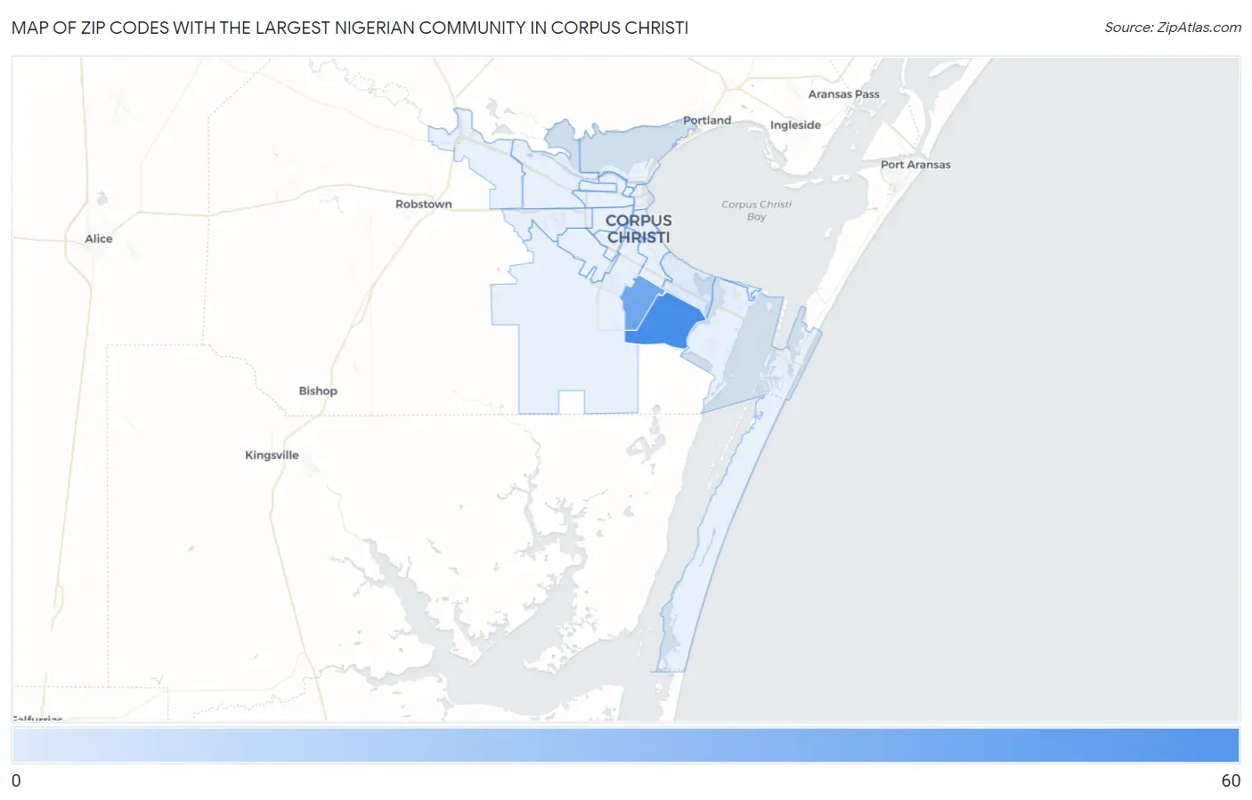 Zip Codes with the Largest Nigerian Community in Corpus Christi Map