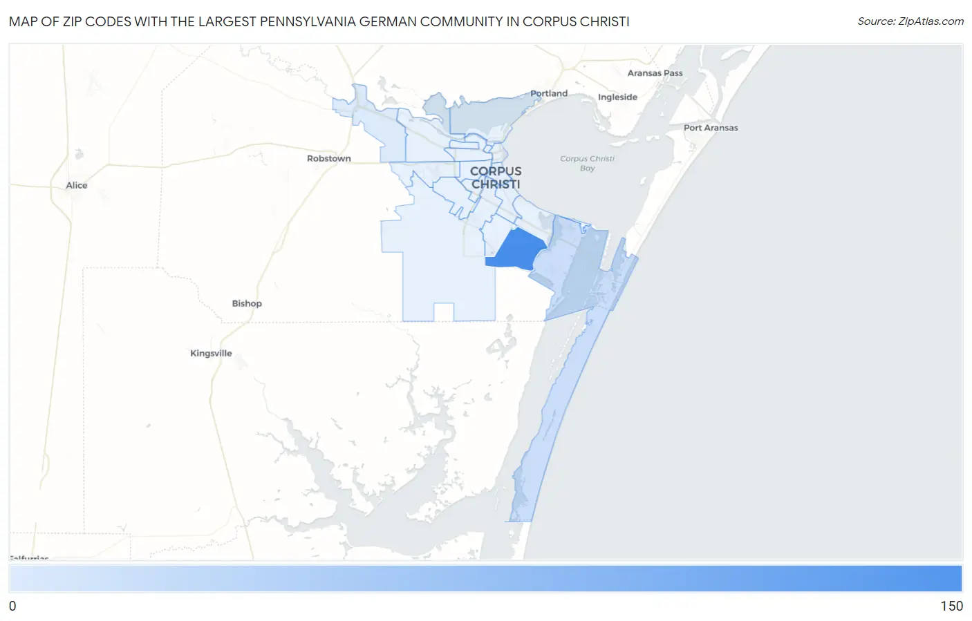 Zip Codes with the Largest Pennsylvania German Community in Corpus Christi Map