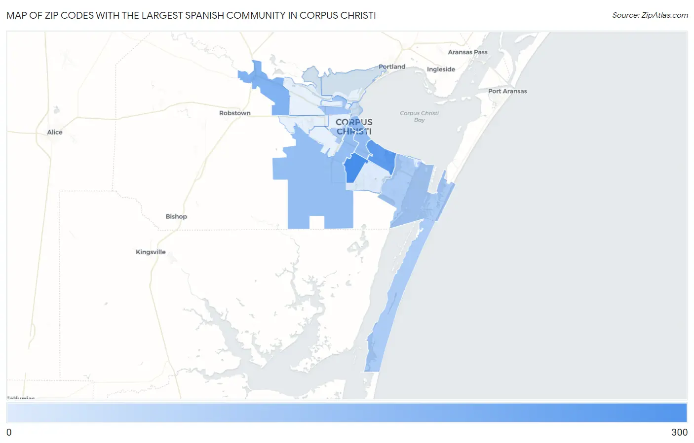 Zip Codes with the Largest Spanish Community in Corpus Christi Map