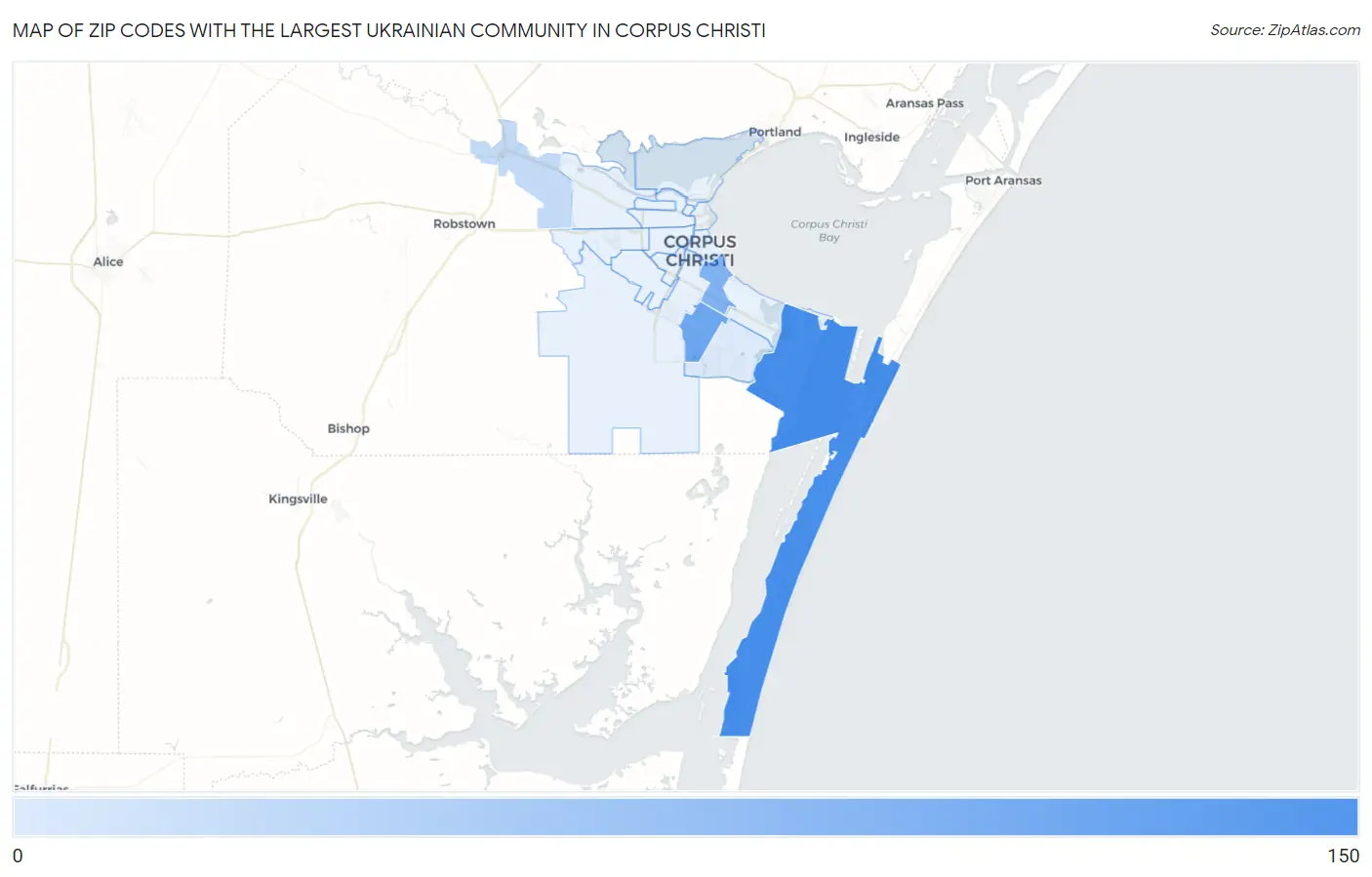Zip Codes with the Largest Ukrainian Community in Corpus Christi Map