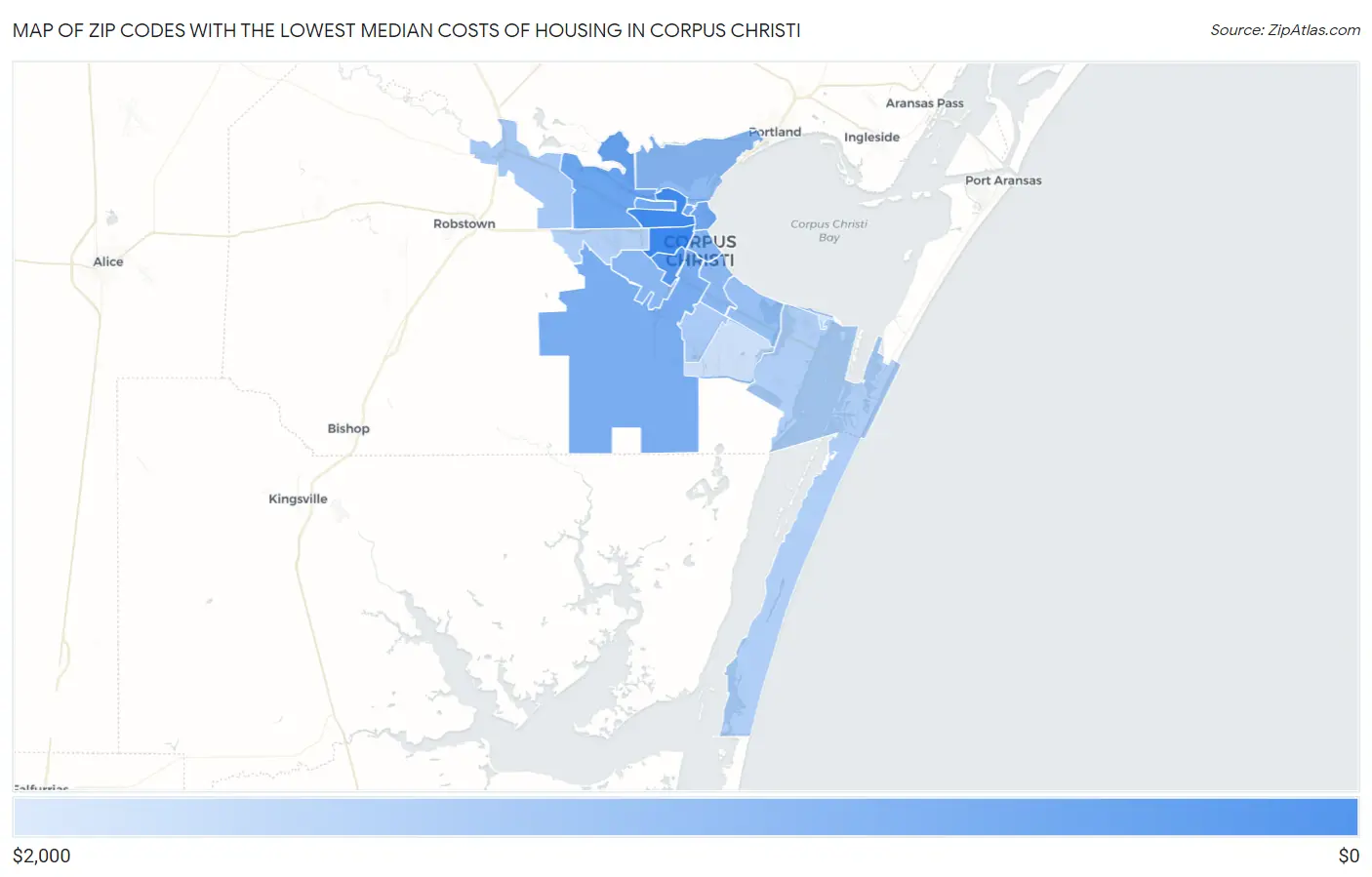 Zip Codes with the Lowest Median Costs of Housing in Corpus Christi Map