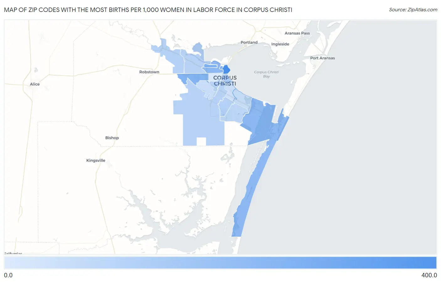 Zip Codes with the Most Births per 1,000 Women in Labor Force in Corpus Christi Map