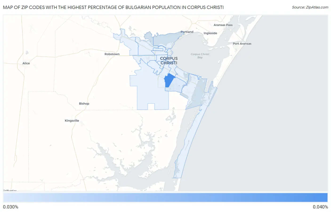 Zip Codes with the Highest Percentage of Bulgarian Population in Corpus Christi Map