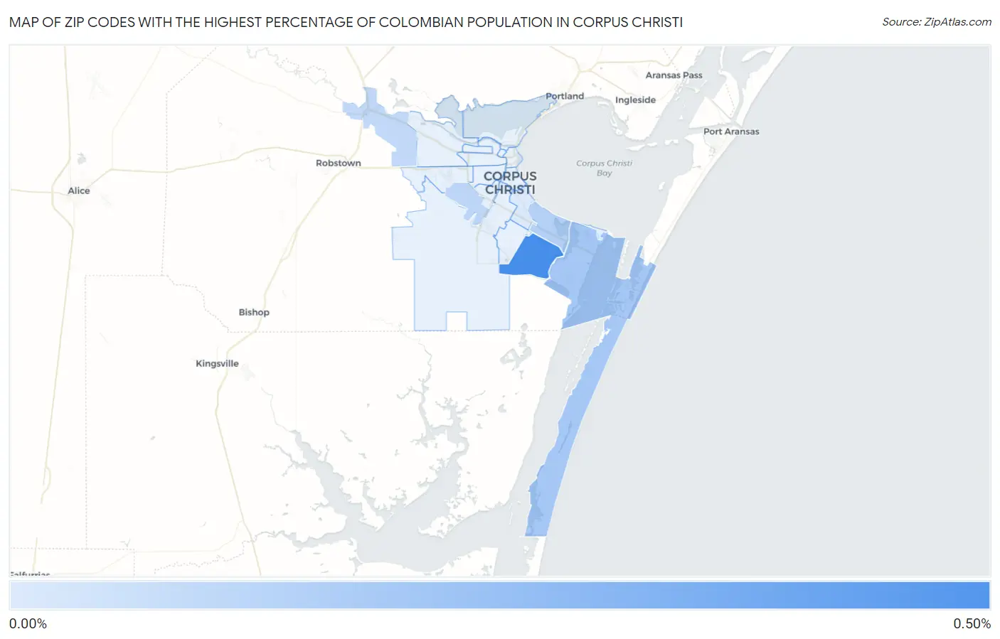 Zip Codes with the Highest Percentage of Colombian Population in Corpus Christi Map