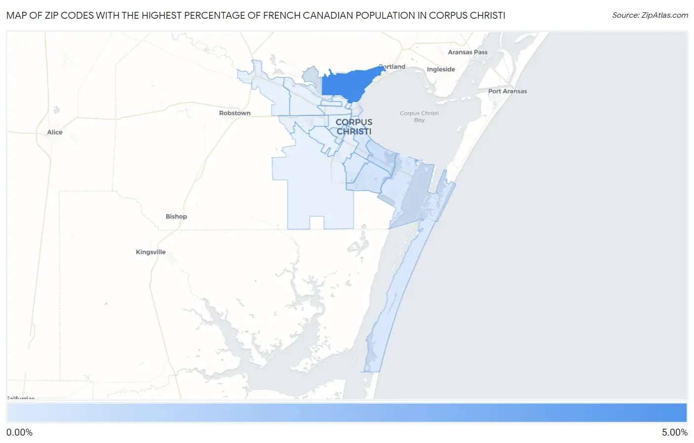 Zip Codes with the Highest Percentage of French Canadian Population in Corpus Christi Map