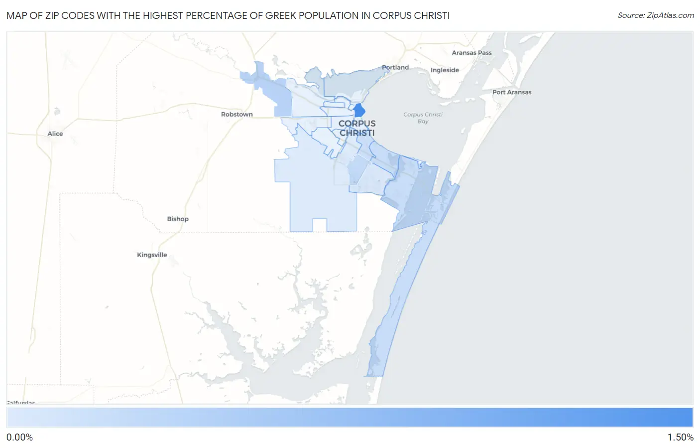Zip Codes with the Highest Percentage of Greek Population in Corpus Christi Map