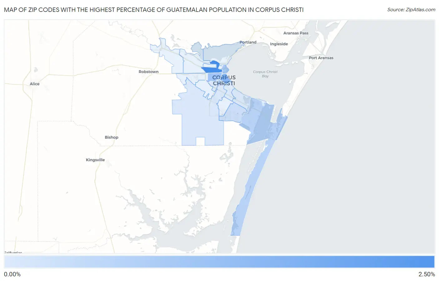 Zip Codes with the Highest Percentage of Guatemalan Population in Corpus Christi Map
