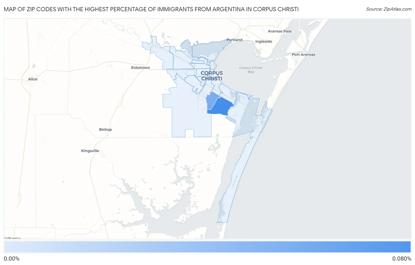 Zip Codes with the Highest Percentage of Immigrants from Argentina in Corpus Christi Map