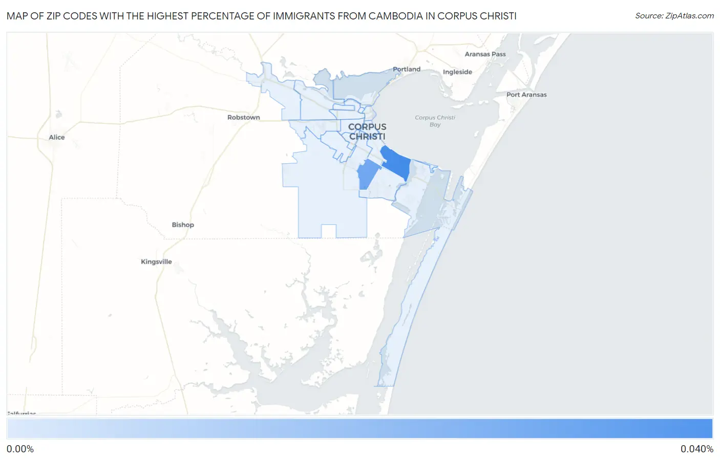 Zip Codes with the Highest Percentage of Immigrants from Cambodia in Corpus Christi Map