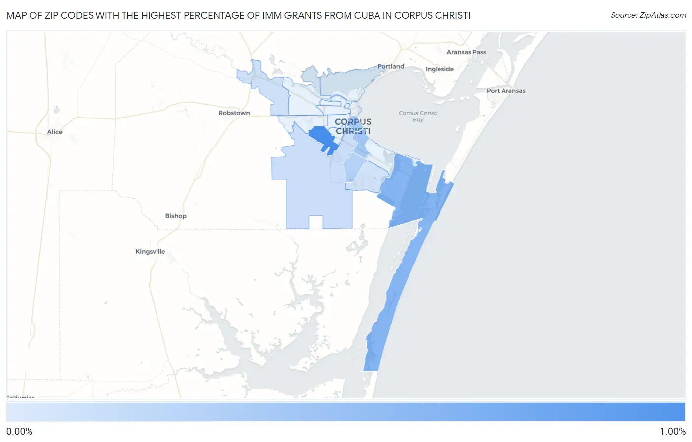 Zip Codes with the Highest Percentage of Immigrants from Cuba in Corpus Christi Map