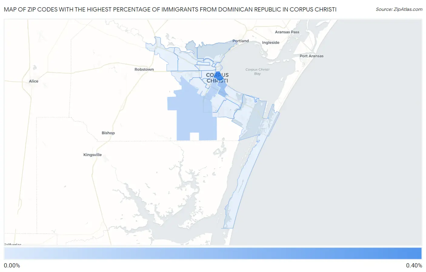 Zip Codes with the Highest Percentage of Immigrants from Dominican Republic in Corpus Christi Map