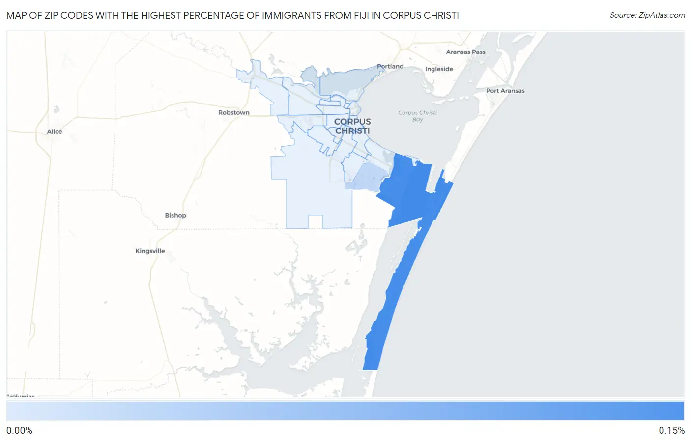 Zip Codes with the Highest Percentage of Immigrants from Fiji in Corpus Christi Map