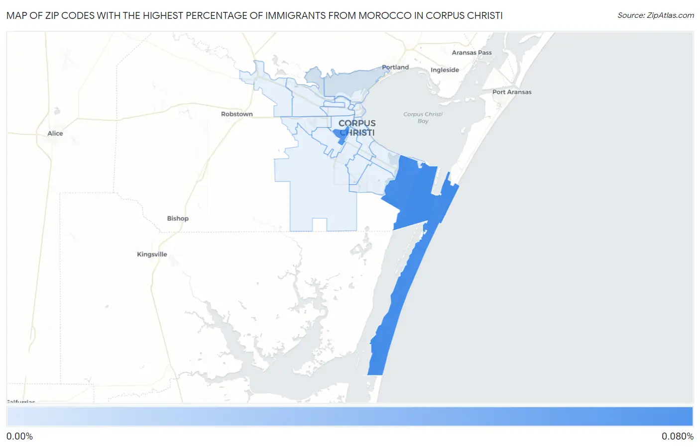 Zip Codes with the Highest Percentage of Immigrants from Morocco in Corpus Christi Map