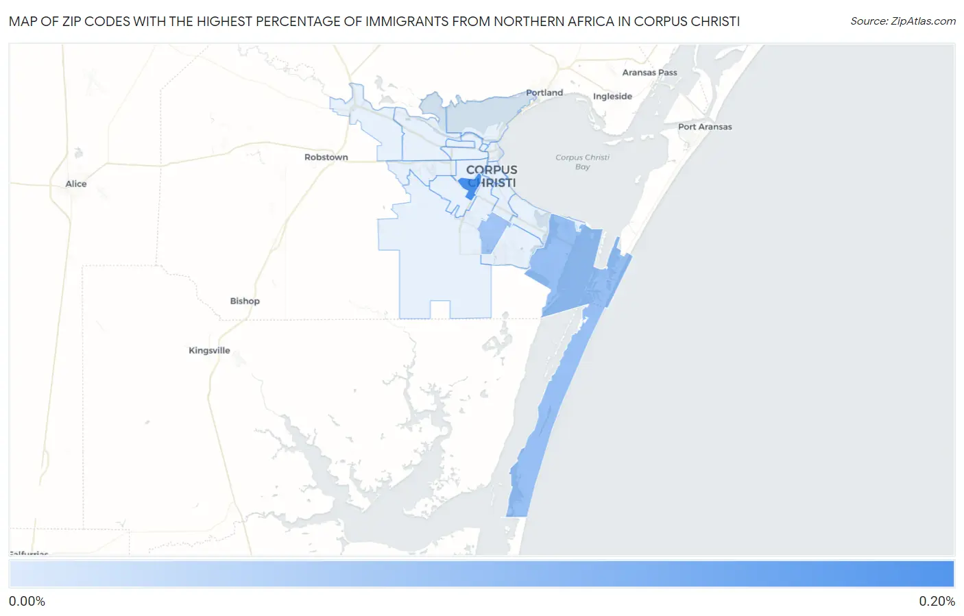 Zip Codes with the Highest Percentage of Immigrants from Northern Africa in Corpus Christi Map