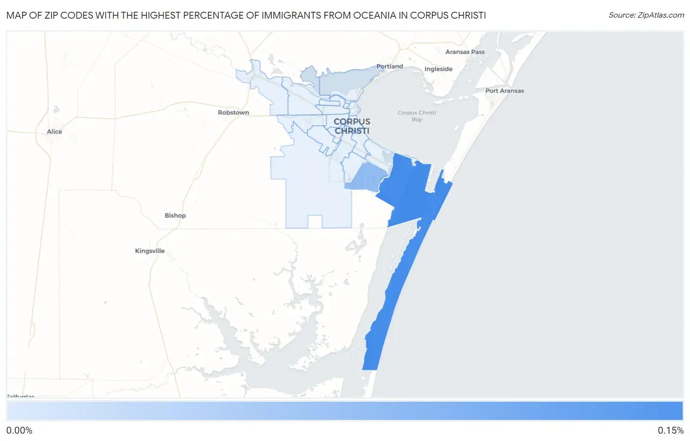 Zip Codes with the Highest Percentage of Immigrants from Oceania in Corpus Christi Map