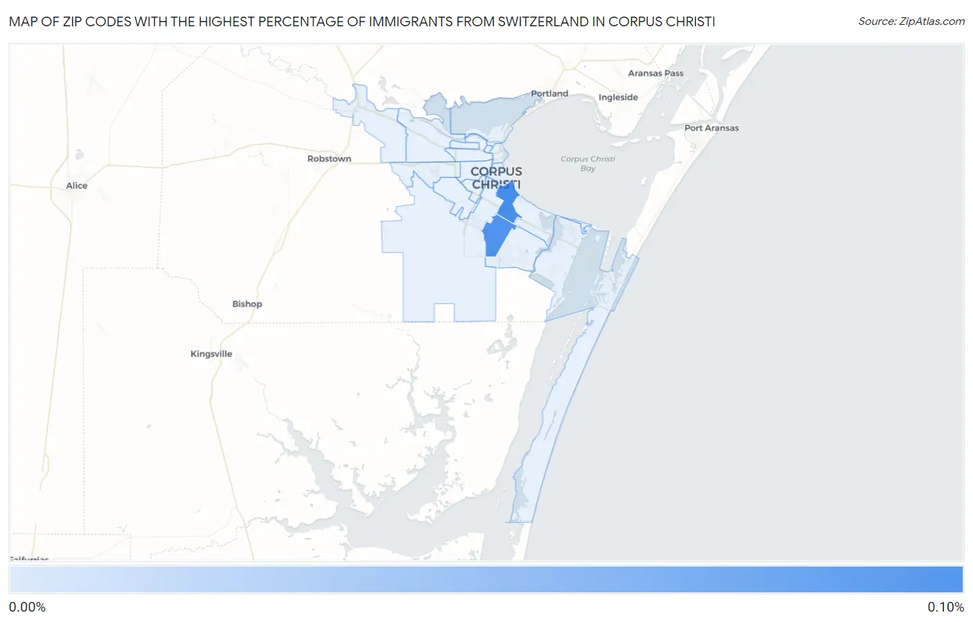 Zip Codes with the Highest Percentage of Immigrants from Switzerland in Corpus Christi Map