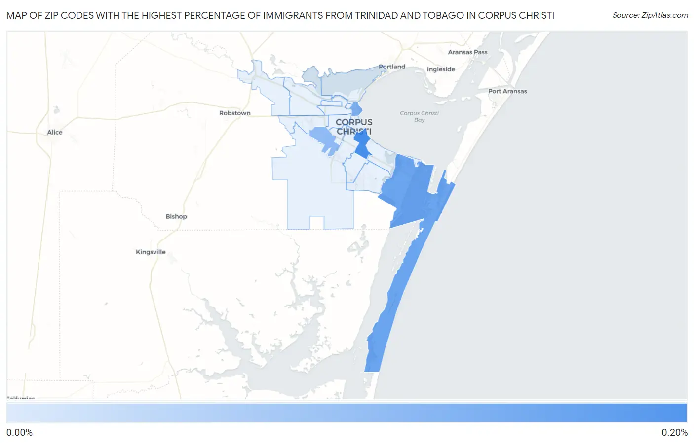 Zip Codes with the Highest Percentage of Immigrants from Trinidad and Tobago in Corpus Christi Map