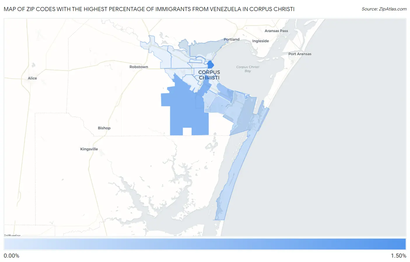 Zip Codes with the Highest Percentage of Immigrants from Venezuela in Corpus Christi Map