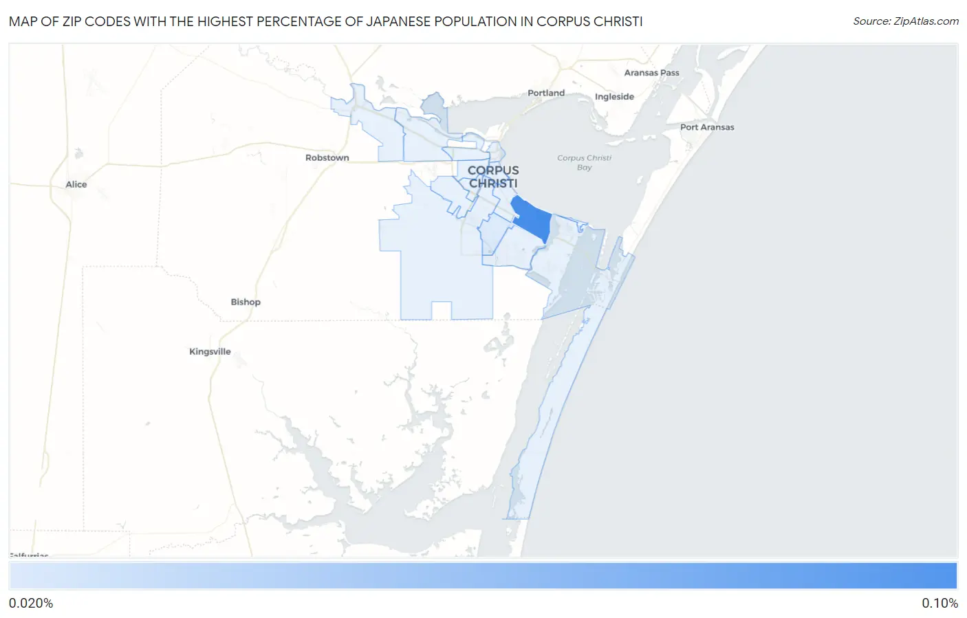 Zip Codes with the Highest Percentage of Japanese Population in Corpus Christi Map