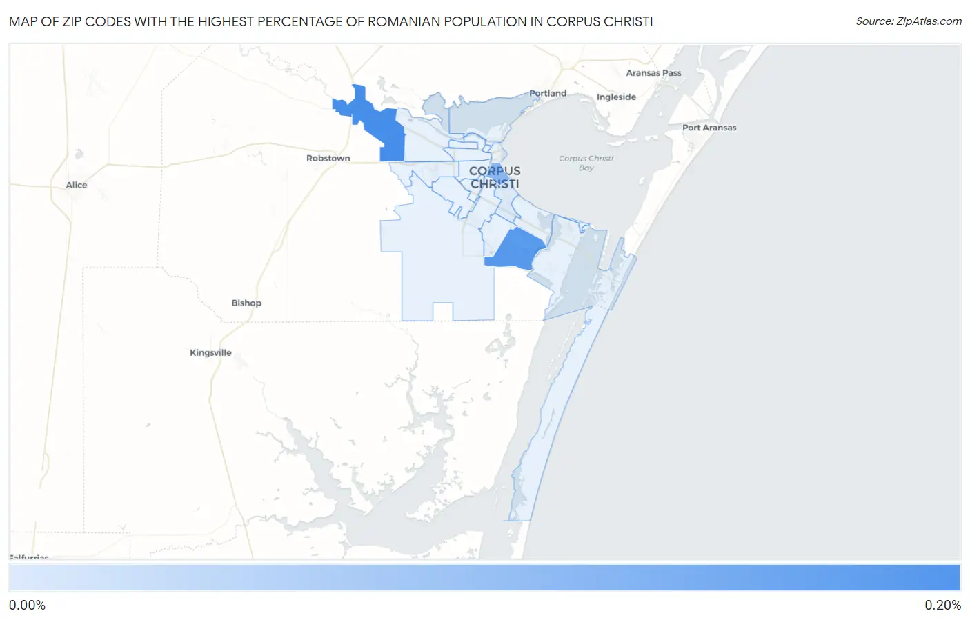 Zip Codes with the Highest Percentage of Romanian Population in Corpus Christi Map