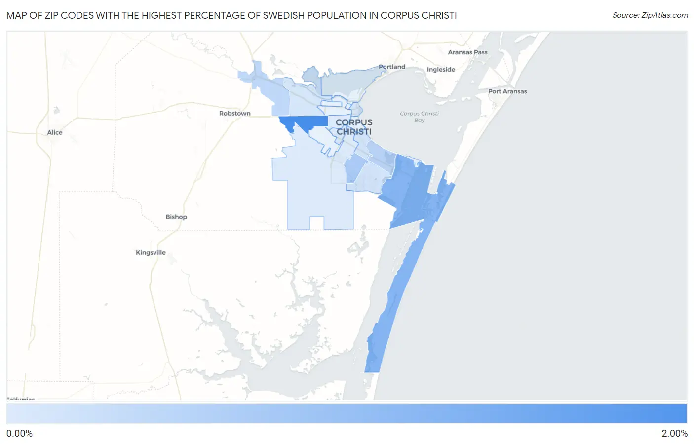 Zip Codes with the Highest Percentage of Swedish Population in Corpus Christi Map