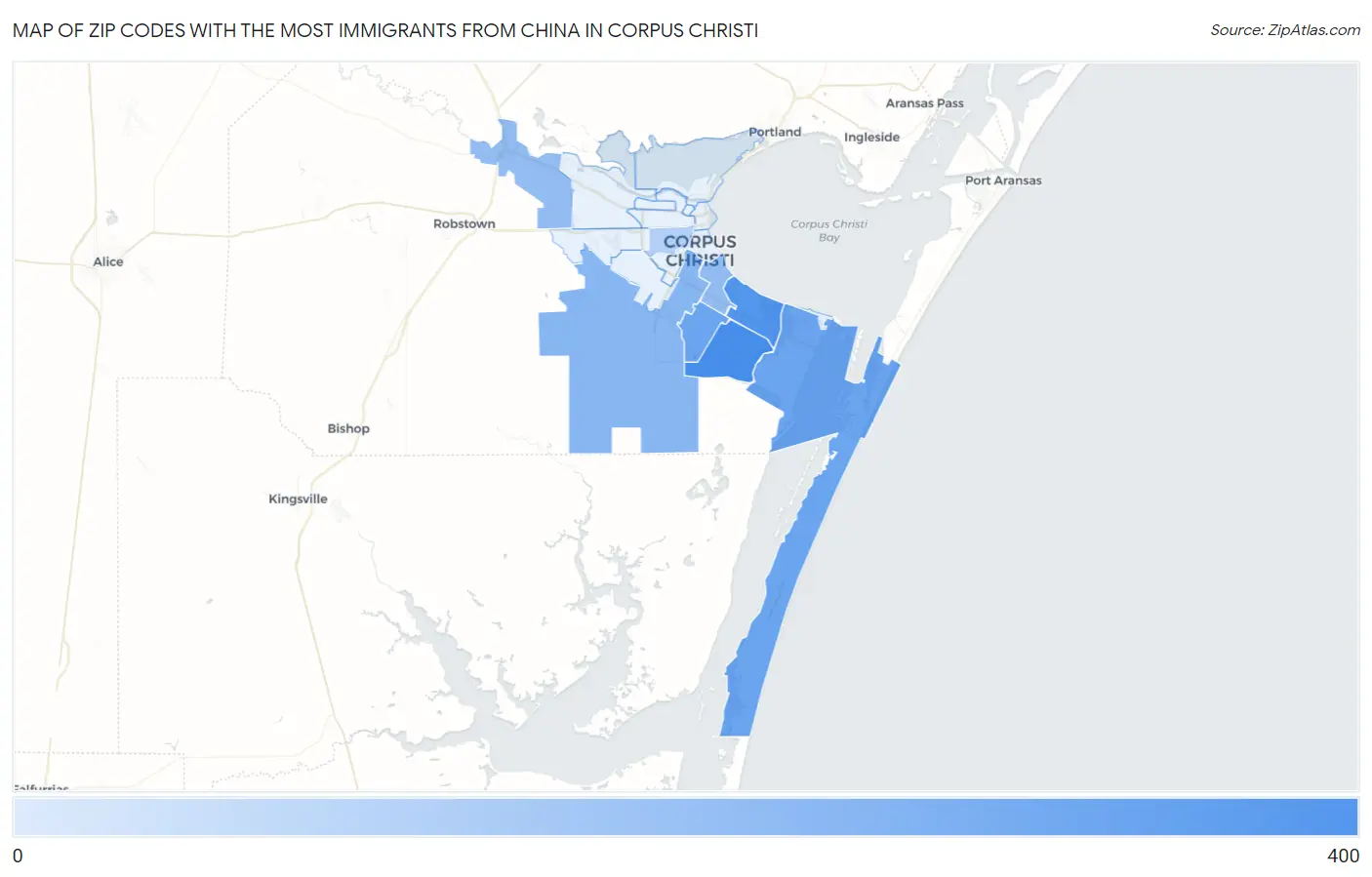 Zip Codes with the Most Immigrants from China in Corpus Christi Map