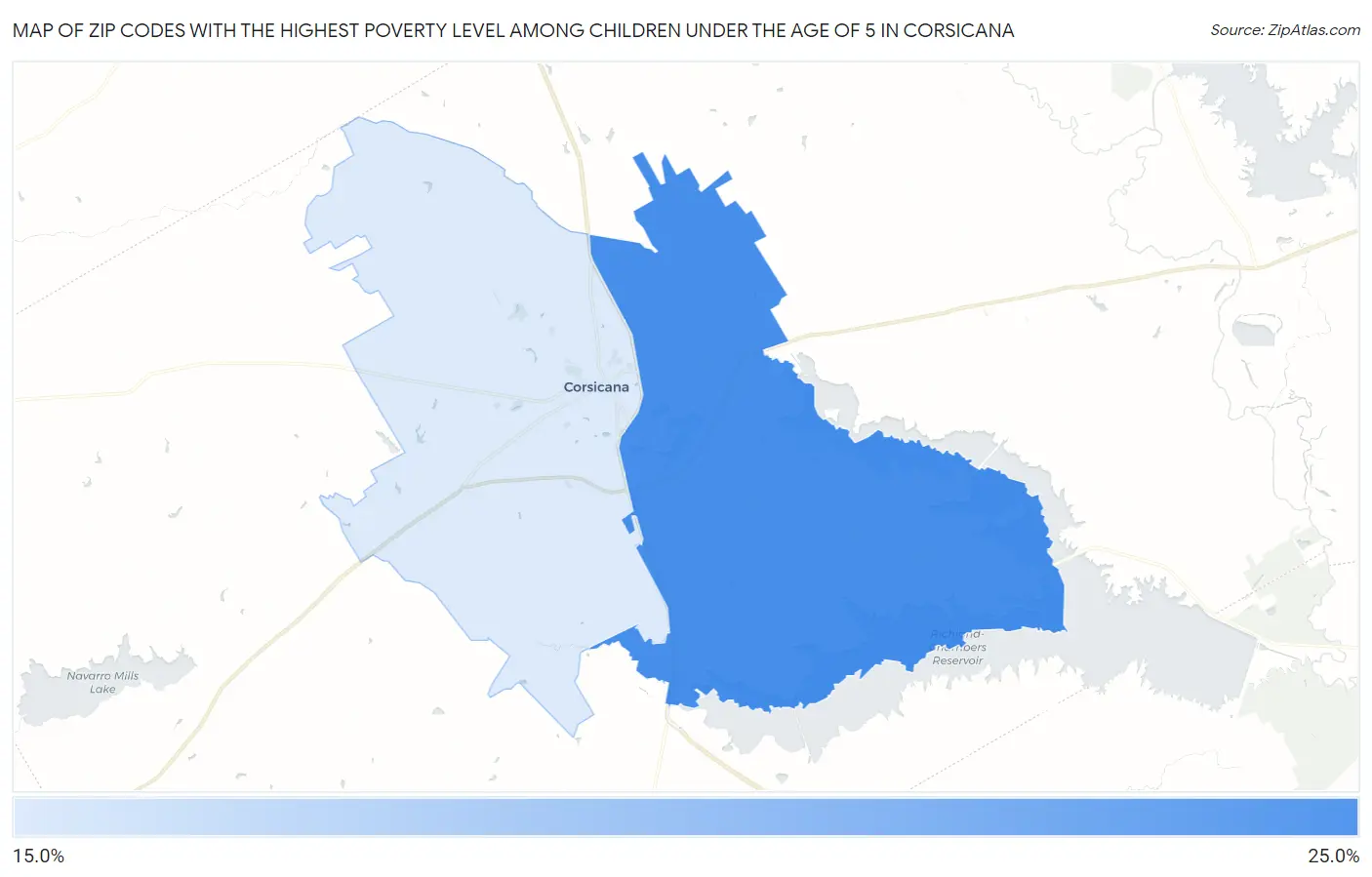 Zip Codes with the Highest Poverty Level Among Children Under the Age of 5 in Corsicana Map