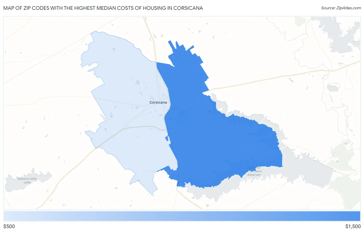 Zip Codes with the Highest Median Costs of Housing in Corsicana Map