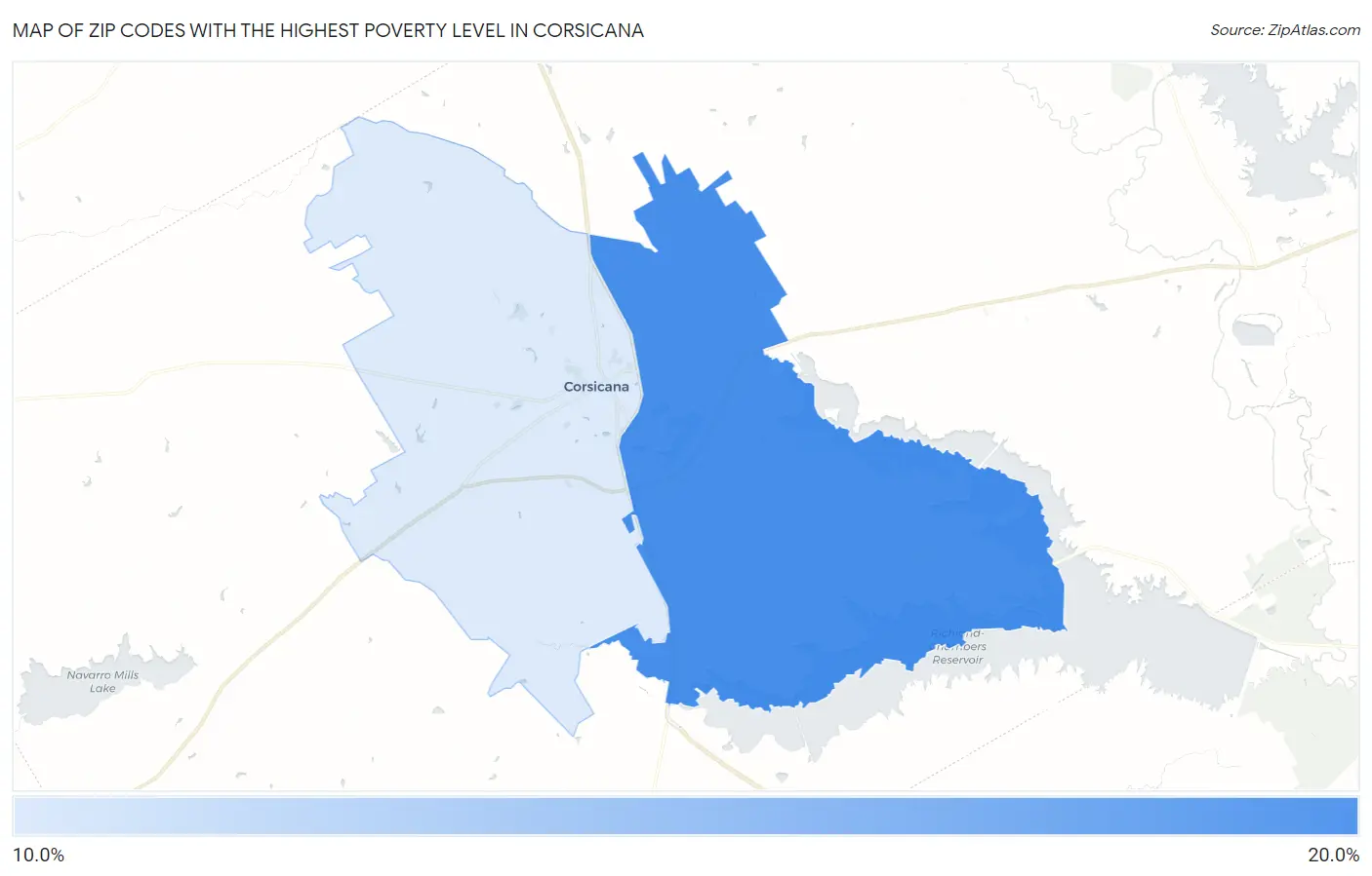 Zip Codes with the Highest Poverty Level in Corsicana Map