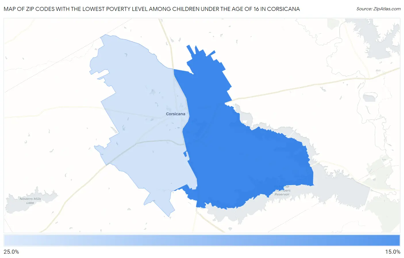 Zip Codes with the Lowest Poverty Level Among Children Under the Age of 16 in Corsicana Map