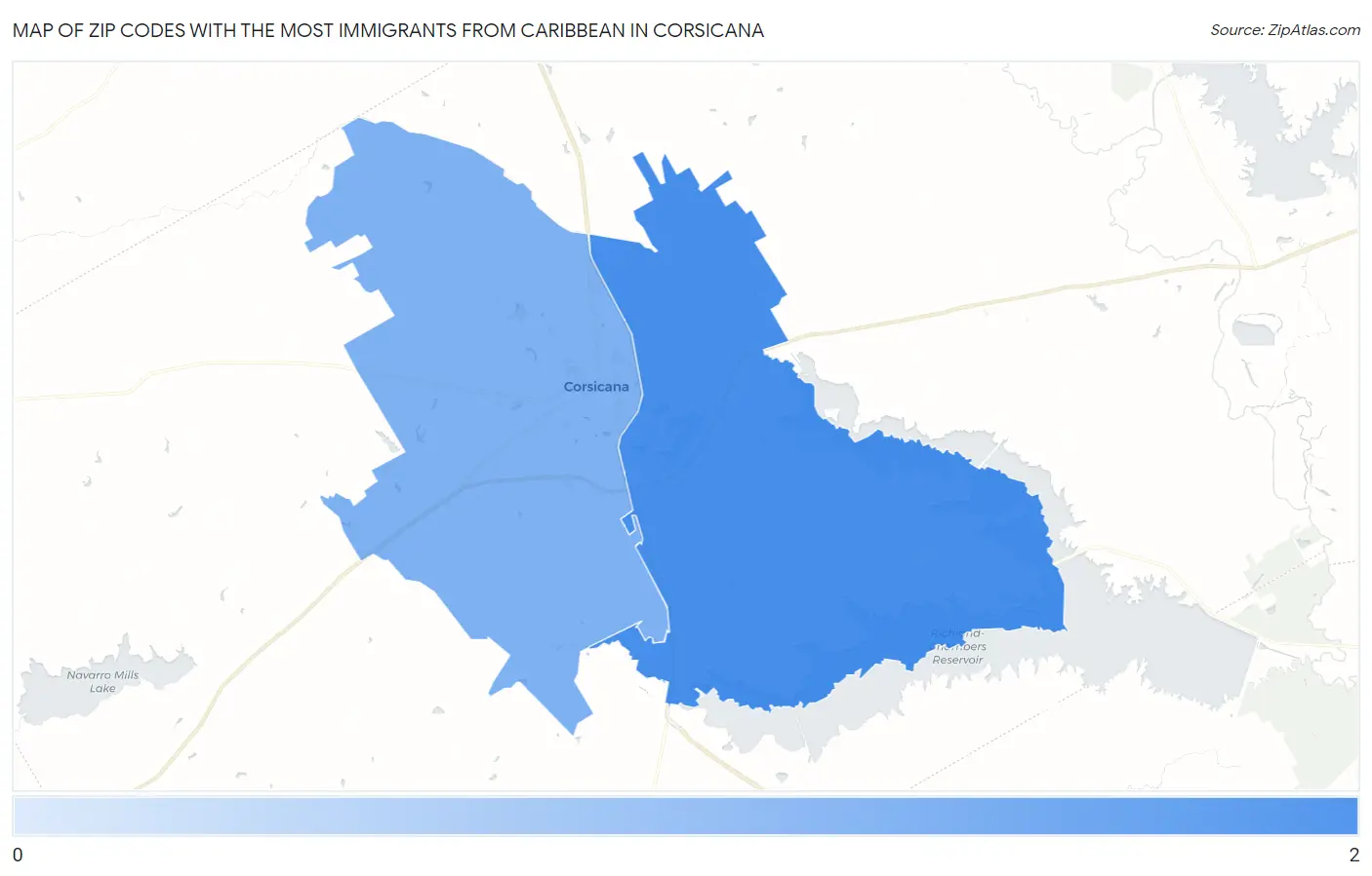 Zip Codes with the Most Immigrants from Caribbean in Corsicana Map