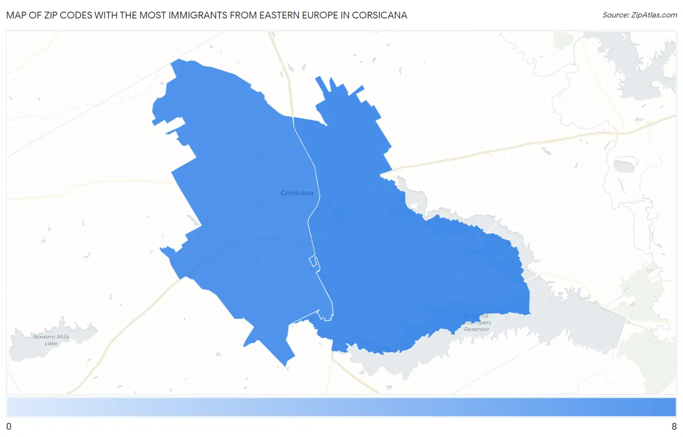 Zip Codes with the Most Immigrants from Eastern Europe in Corsicana Map