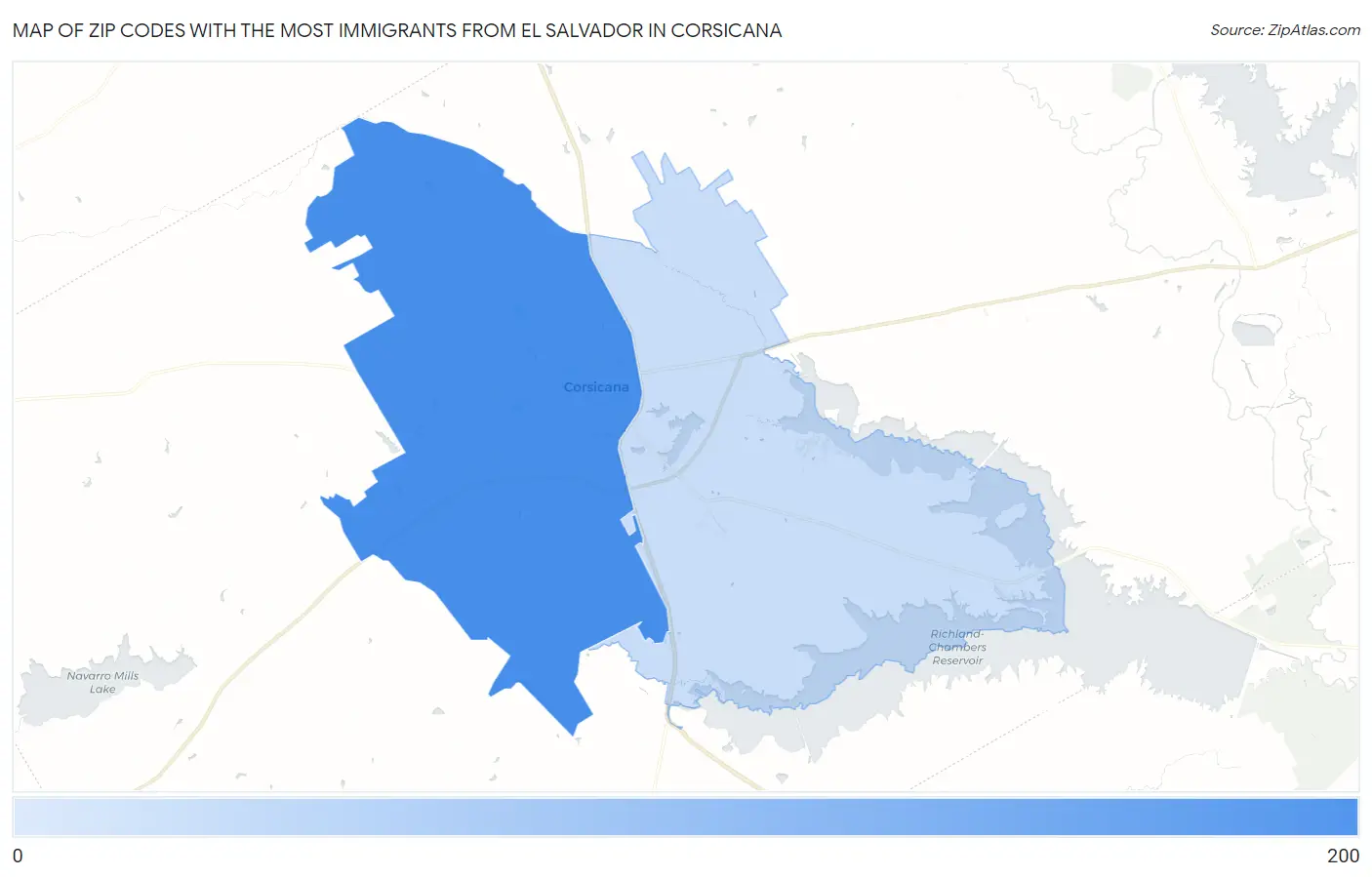 Zip Codes with the Most Immigrants from El Salvador in Corsicana Map