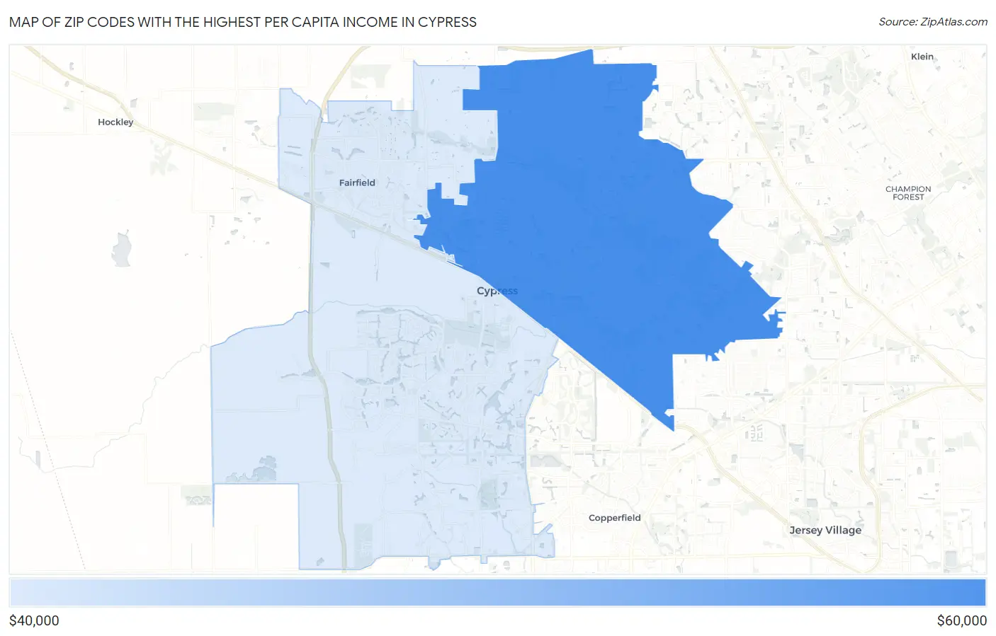 Zip Codes with the Highest Per Capita Income in Cypress Map