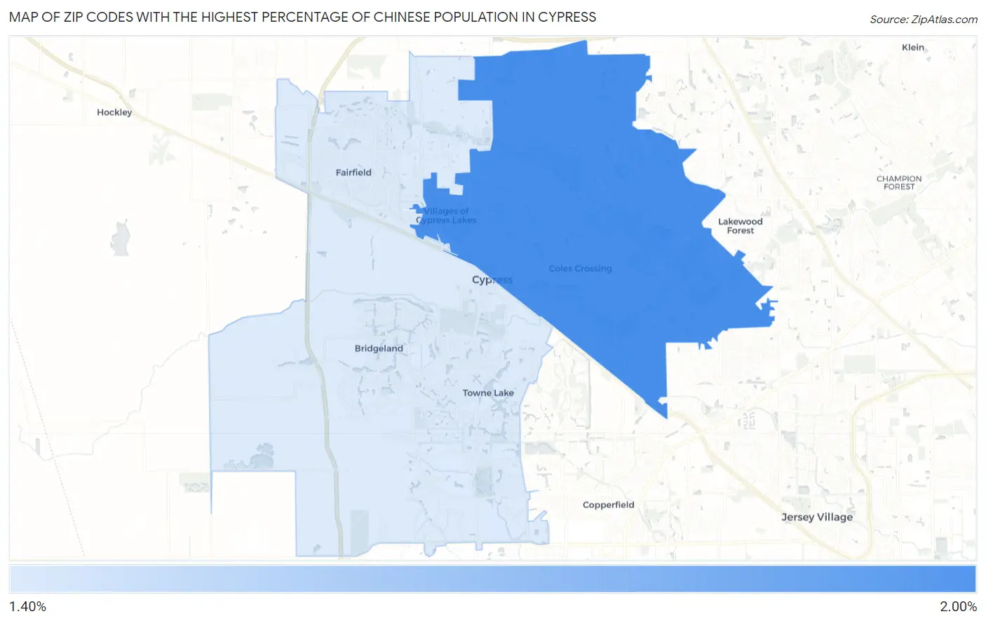 Zip Codes with the Highest Percentage of Chinese Population in Cypress Map
