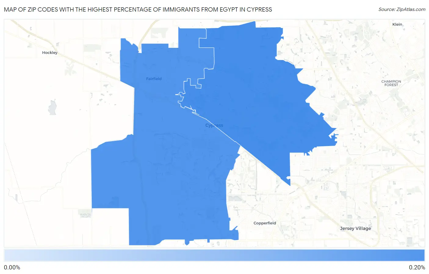 Zip Codes with the Highest Percentage of Immigrants from Egypt in Cypress Map