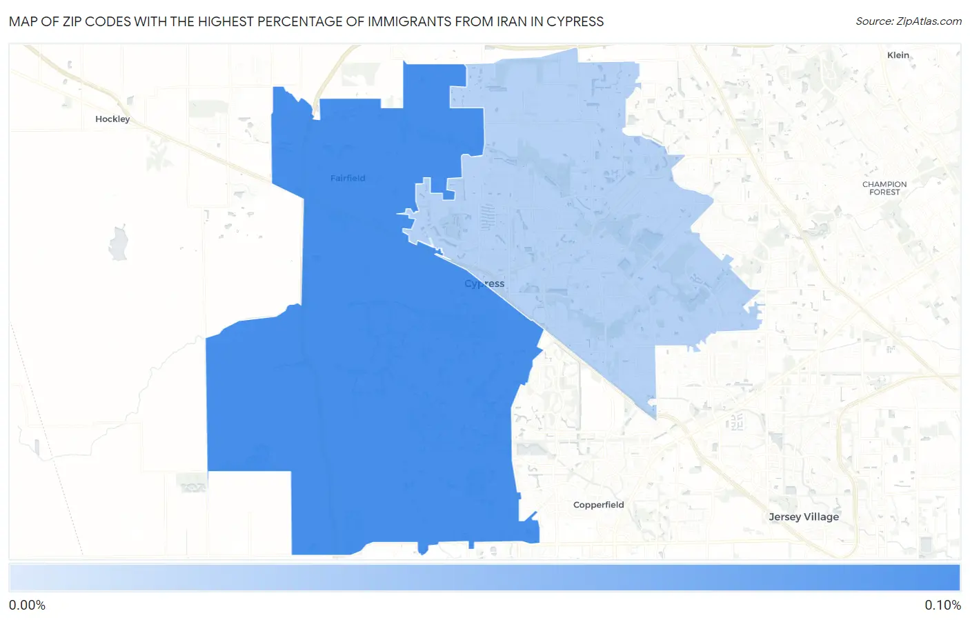 Zip Codes with the Highest Percentage of Immigrants from Iran in Cypress Map