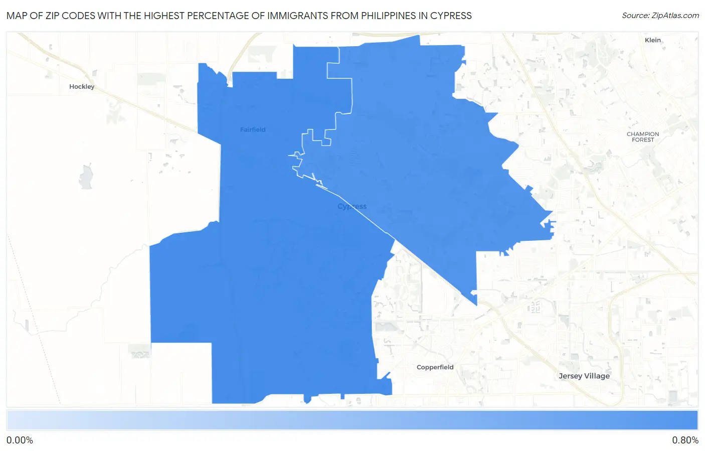 Zip Codes with the Highest Percentage of Immigrants from Philippines in Cypress Map