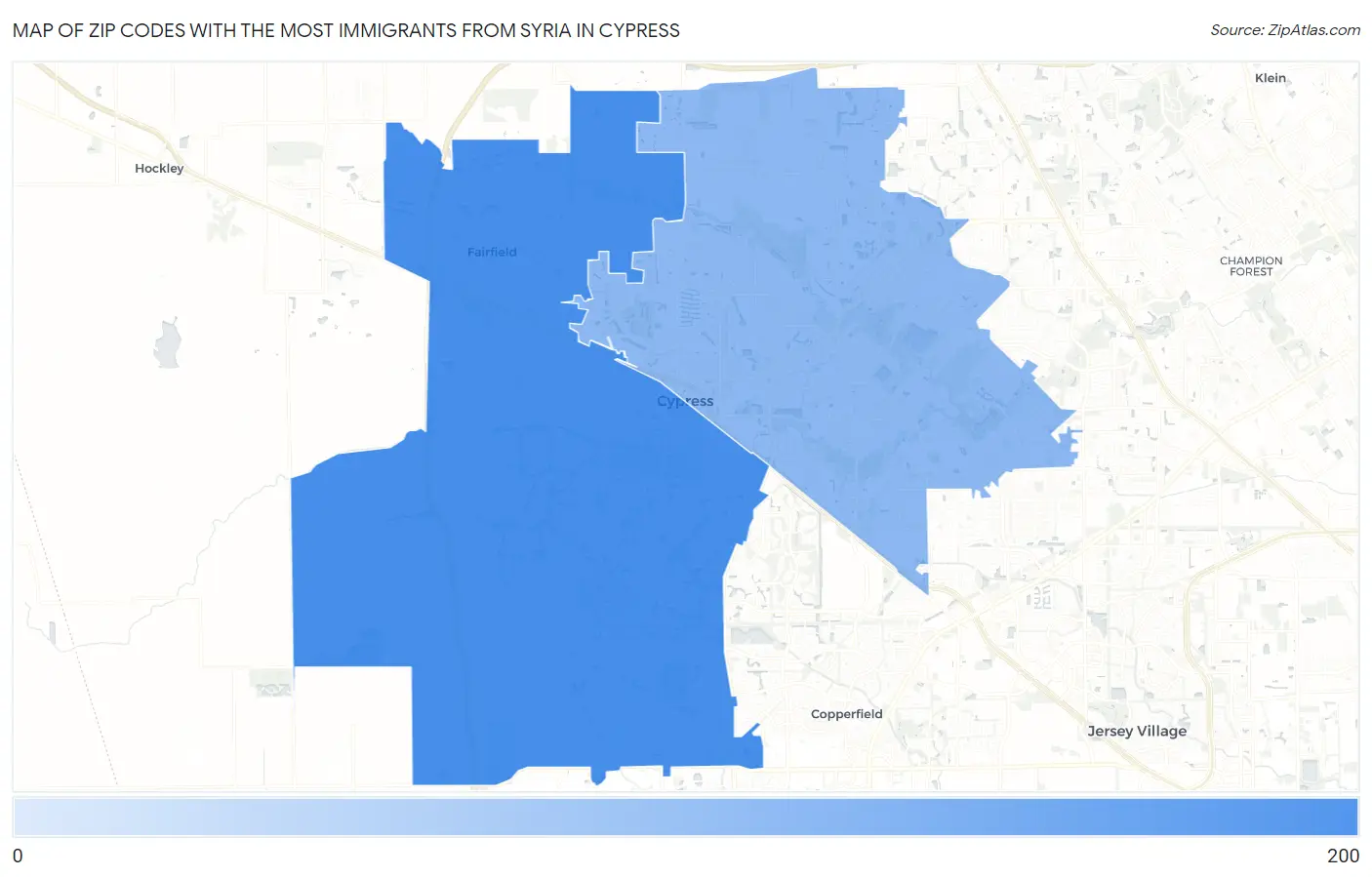 Zip Codes with the Most Immigrants from Syria in Cypress Map