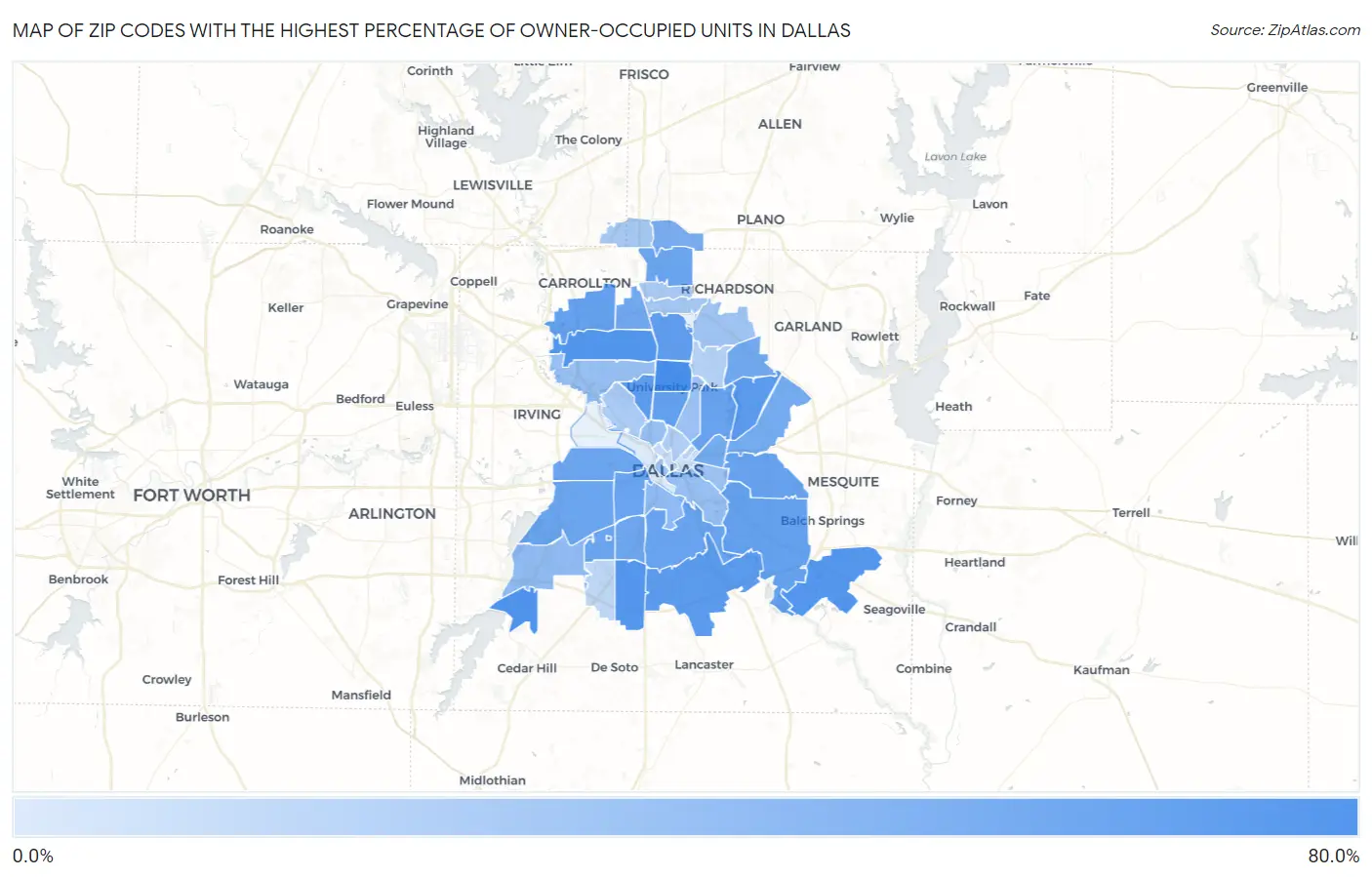Zip Codes with the Highest Percentage of Owner-Occupied Units in Dallas Map