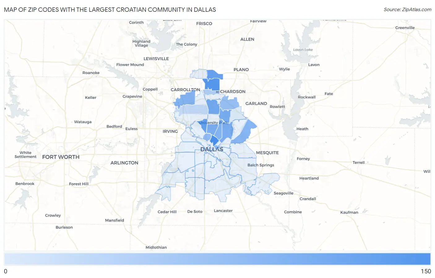 Zip Codes with the Largest Croatian Community in Dallas Map